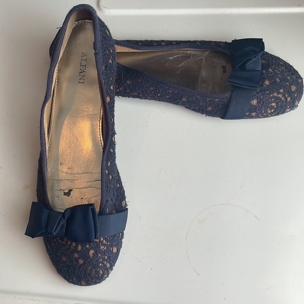 Alfani ballet flats slip on lace bows navy blue women’s size 7 1/2